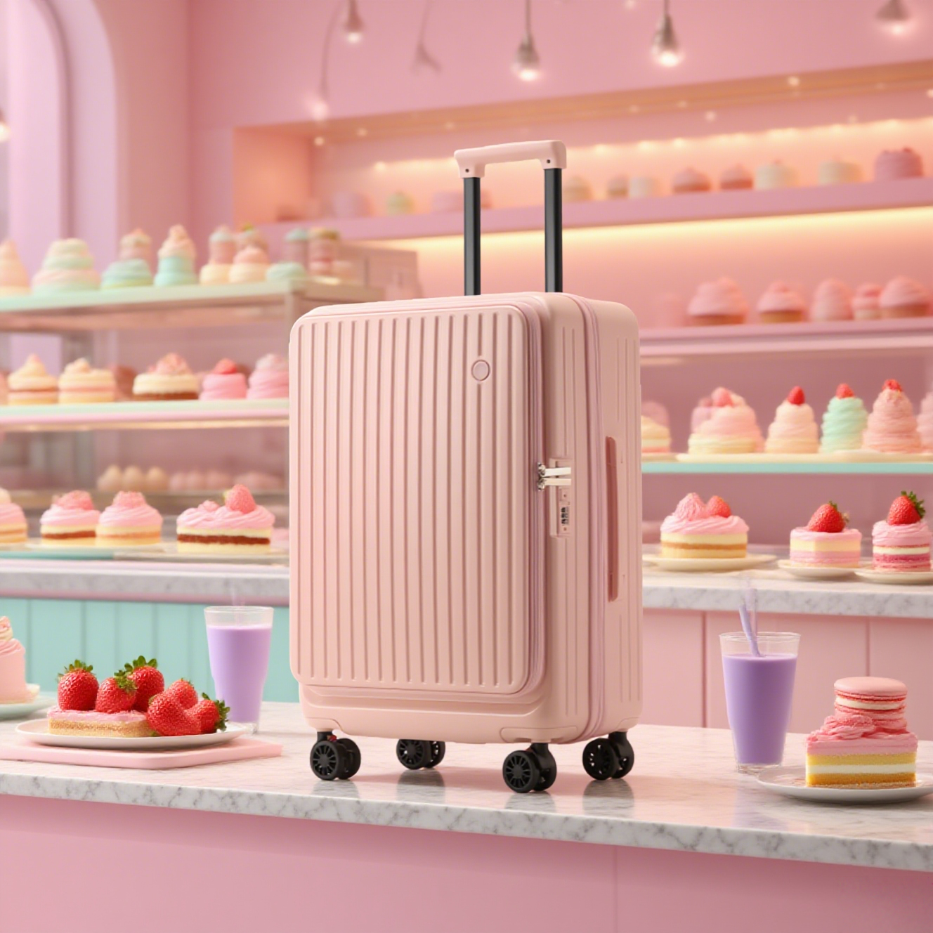 Rubber Pink Spinner Luggage - Image 2